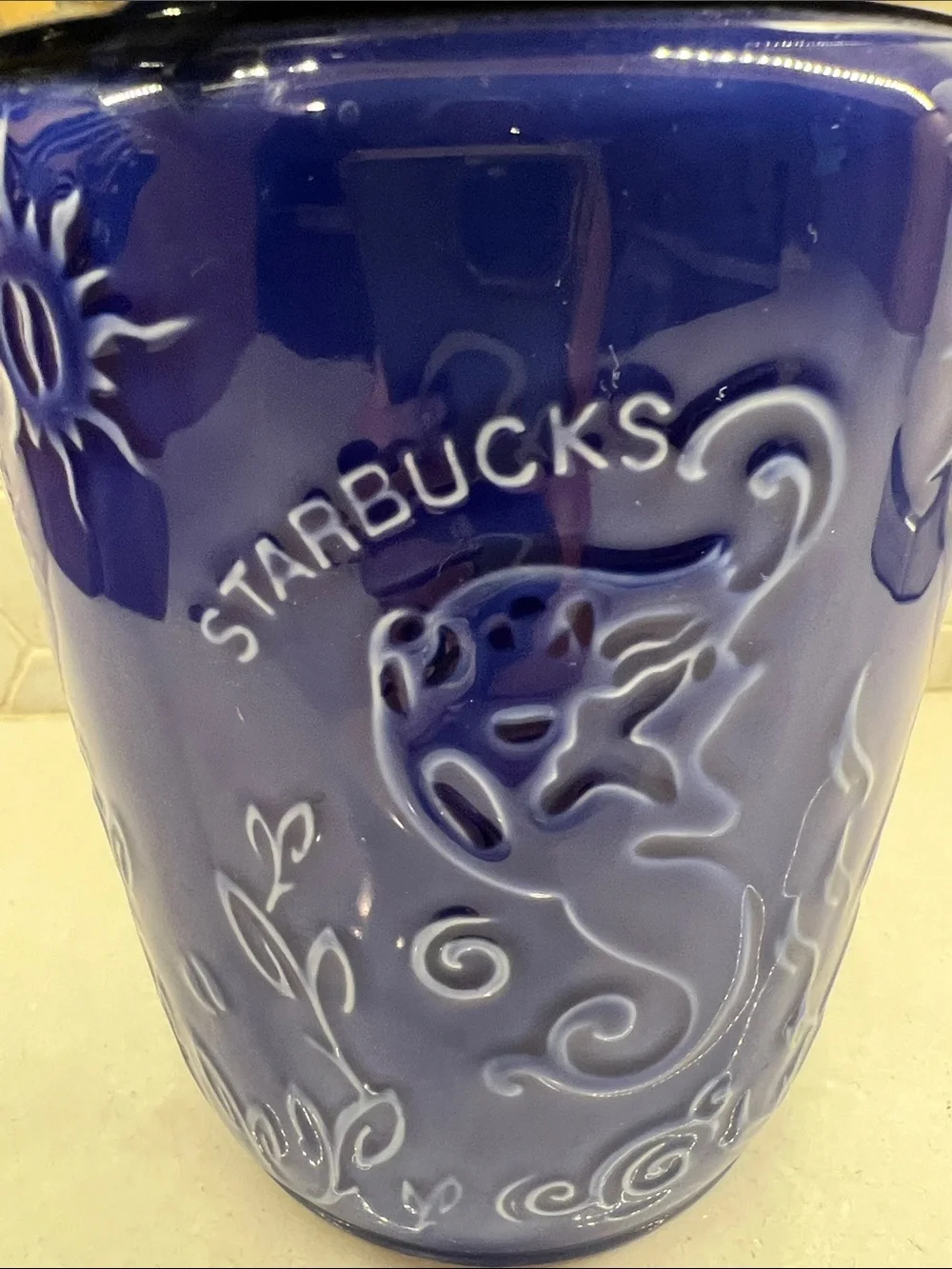 Vintage Cobalt Blue Starbucks Air Lock Coffee Canister Embossed Mermaid Sun
